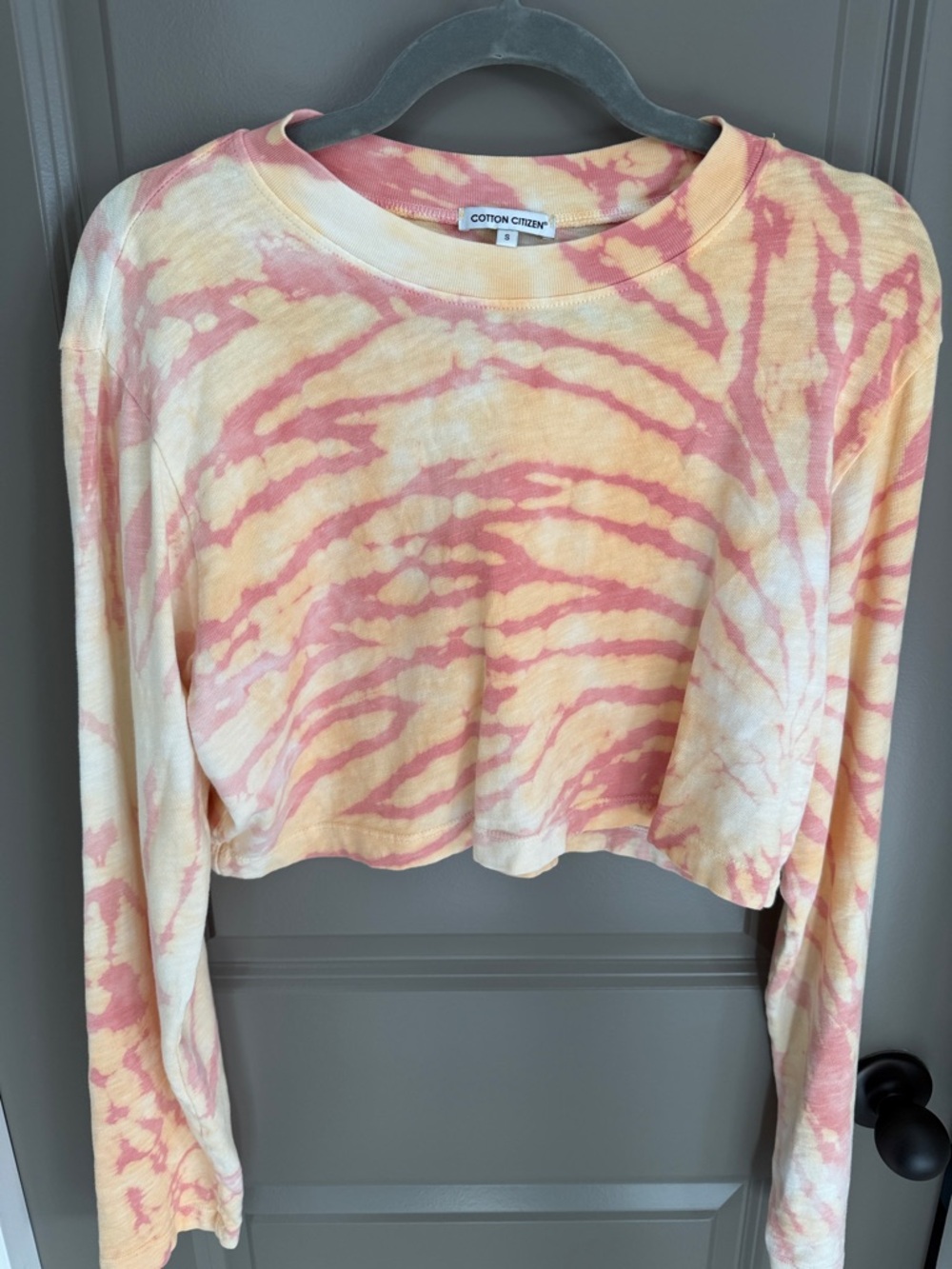 Cotton Citizen Tokyo Pink & Cream Tie-Dye Cropped Long Sleeve Shirt